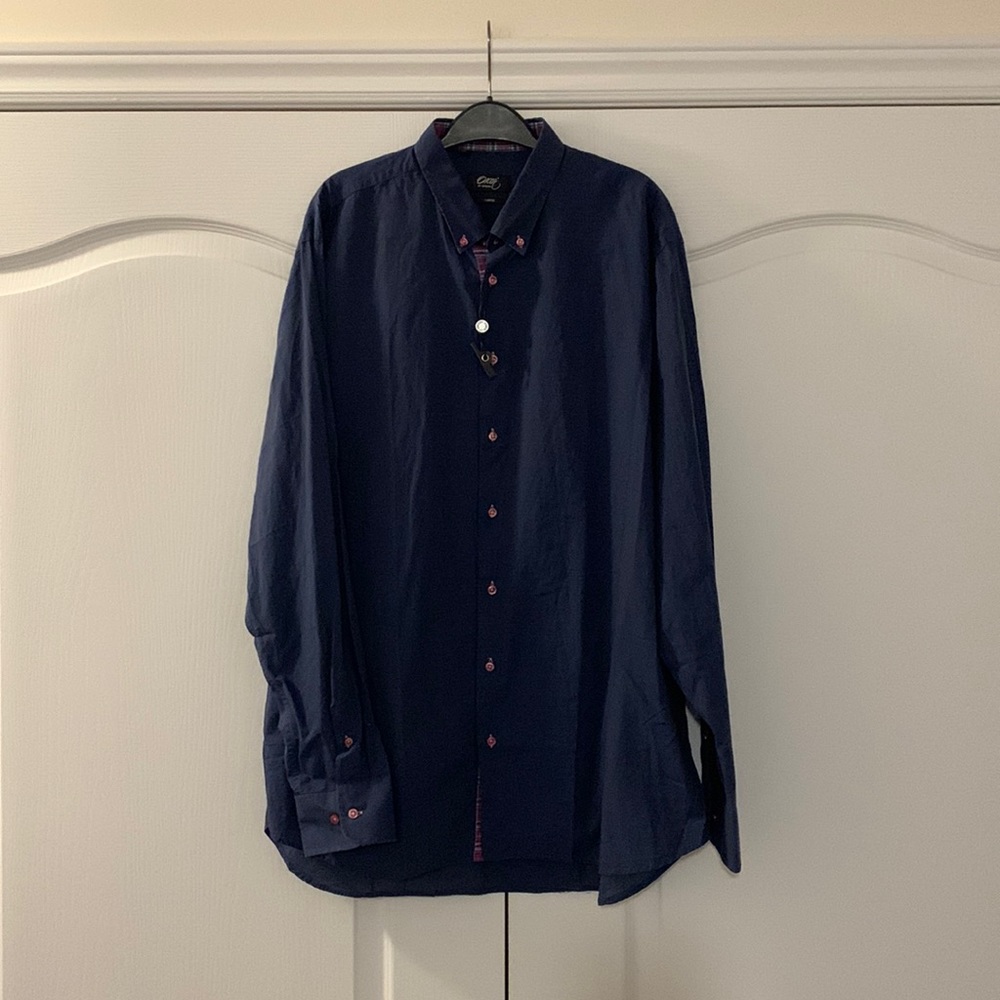 NWT lightweight Oscar of Sweden navy blue long sleeve fine cotton shirt